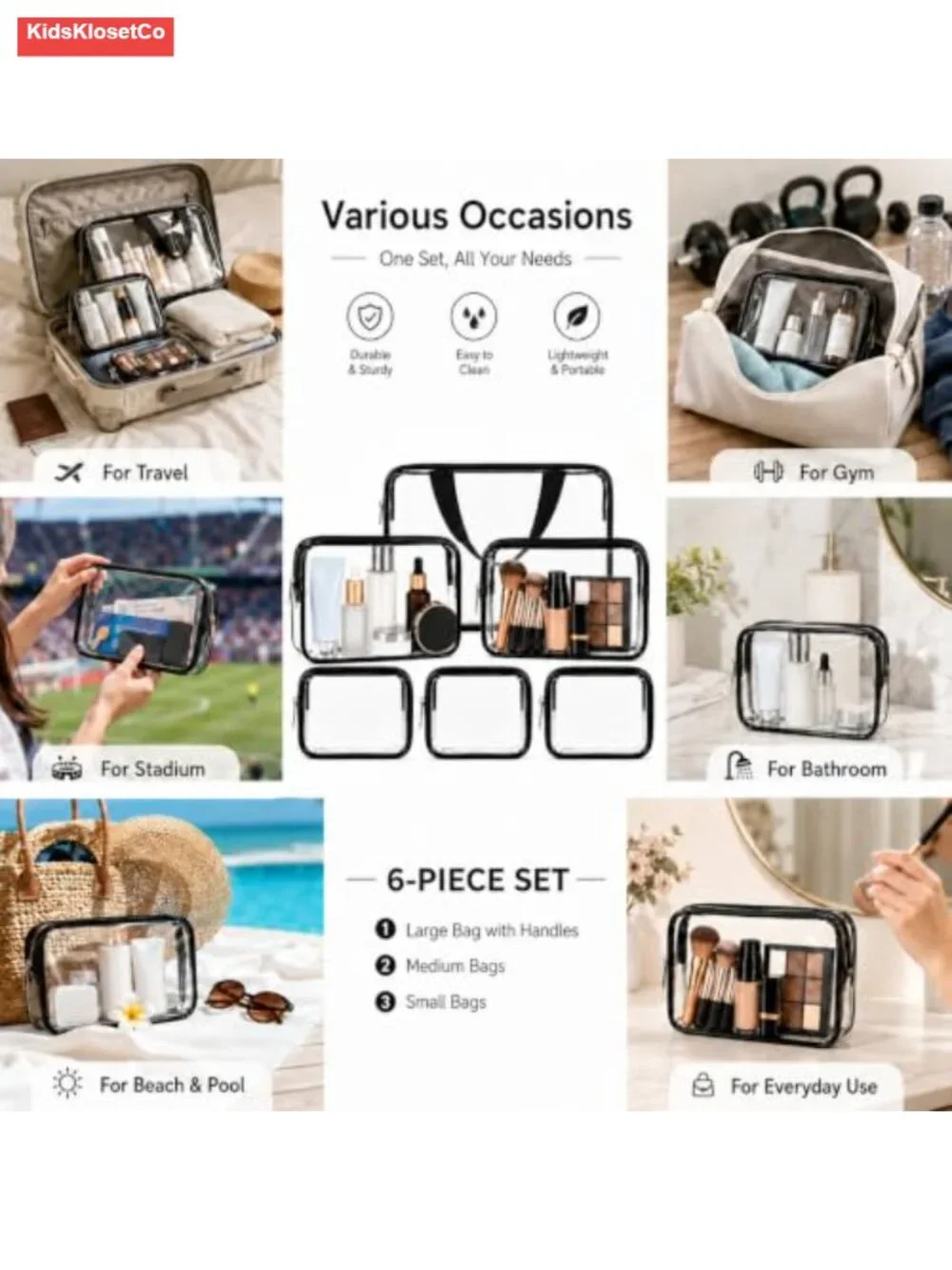 Clear Makeup Bags 6 PCS Set Water-Resistant PVC Toiletry Cosmetic Organizer